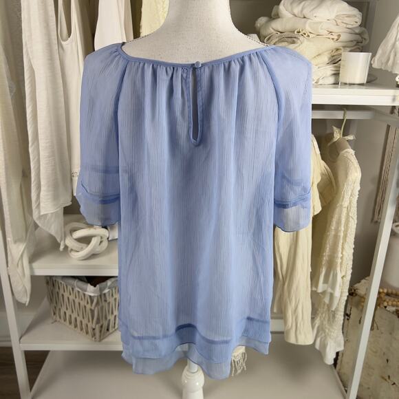 Elle women's size Large semi sheer light blue soft girl blouse #2500 - Picture 4 of 8